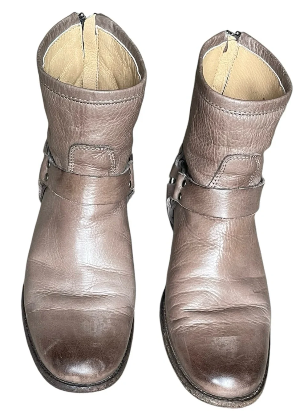 Frye Taupe Leather Harness Ankle Boots 9